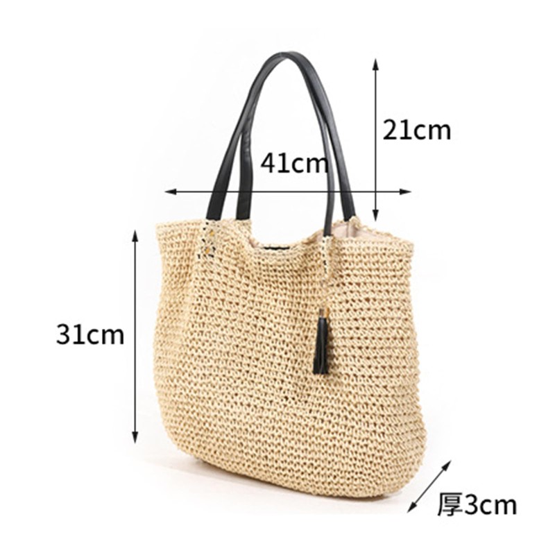 WISHOW Women's Straw Bag, Tote Bag, Shoulder Bag, With Tassels,