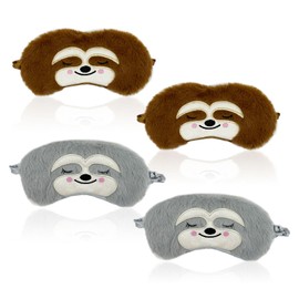 EUPSIIU 4 Pcs Eye Mask for Sleeping, Fluffy Soft Silk Plush Sloth Sleep Eye Mask, Funny Blindfold, Cute Animal Eye Mask, Breathable Silk Eye Cover, (Grey, Brown)