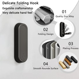 XSGTZMJ 6PCS Foldable Invisible Hook Zinc Alloy Bathroom Wall Hook Retractable for Closet Scarf Hat Robe Key Purse Bag Folding Hooks Minimalist Style (Black)