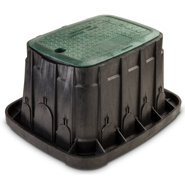 Rain Bird VBREC12 Rectangular Sprinkler Valve Box, Black with Green Lid, 12" High