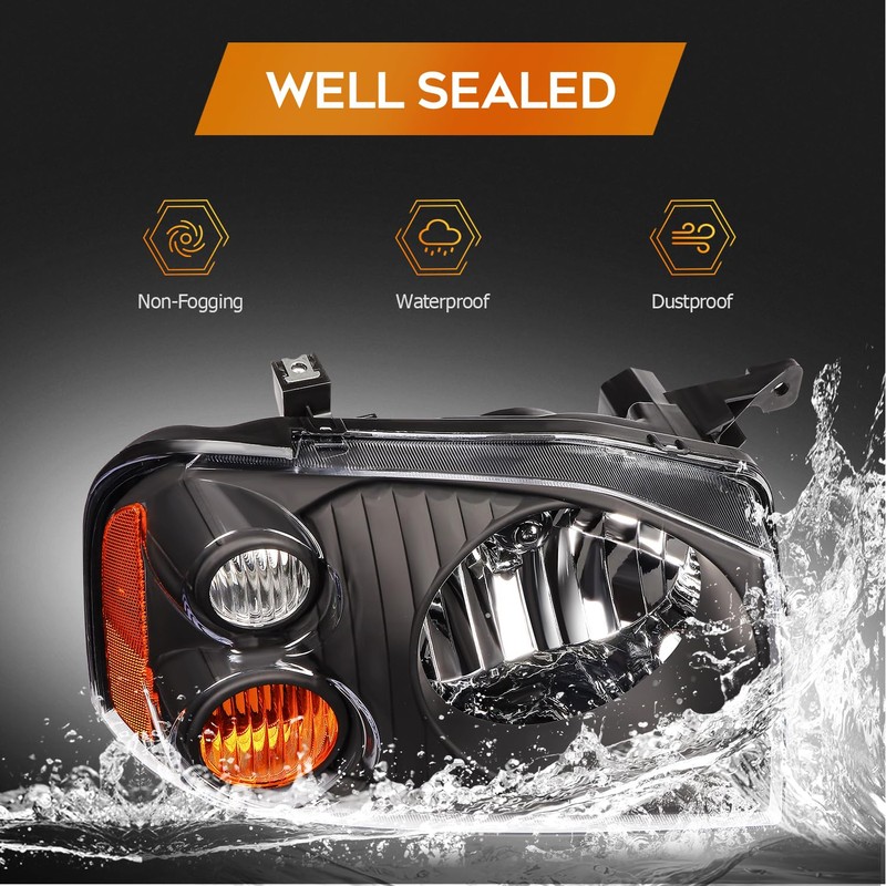 LBRST Headlight Assembly Fit with 2001-2004 Nissan Frontier XE Black