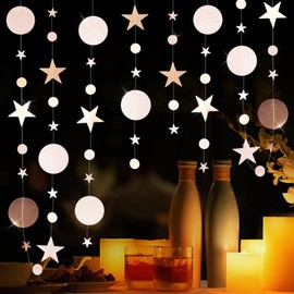 FainFun Pack of 4 4 m Streamers Gold, Glitter Garland, Romantic Garland Round Circles, Glitter Decoration, Curtain Party Decoration for Party Decoration, Garland Wedding, Weddings, Holiday Decorations