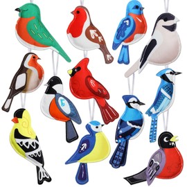 Motionchic 12 Pcs Felt Birds Ornaments Kit for Christmas Tree Decoration Stuffed Felted Cardinal Hummingbird Goldfinch Hanging Decor for Christmas Xmas Winter Tree Tag Basket Stuffer Party Supply