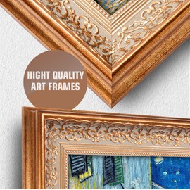 Café Terrace at Night by Vincent Van Goght.Framed Size:34.5 x 28.5 inches,Image Size:30x24 inches,Gold Frame The World Classic Art Reproductions, Giclee Canvas Prints Wall Art for Home Décor