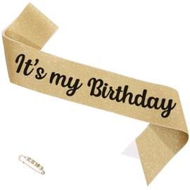 ZHBDPaty 'it's my Birthday' Birthday Girl Sash Glitter with Pearl Pin Party Favors For Girl Women (Gold Black)