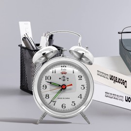 Starlet24 17 cm Retro Bell Alarm Clock Mechanical Alarm Clock Classic Wind Up Alarm Clock (Silver #813)