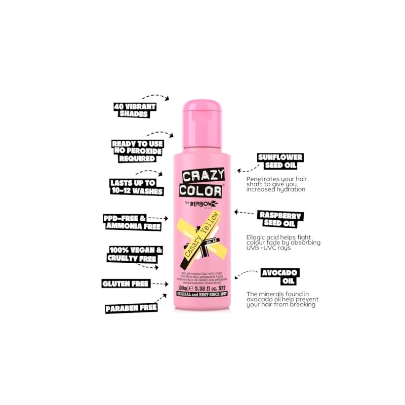 Crazy Color Vibrant Canary Yellow Semi-Permanent Hair Dye. Highly Pigmented