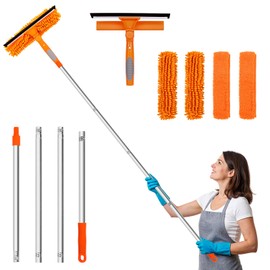 PHABULS Window Washing Kit with Extension Pole, 73’’ Window Cleaning Squeegee Kit, 3 in 1 Window Cleaning Kit with 2 Microfiber Pads & 2 Chenille Pads for Indoor Outdoor Windows