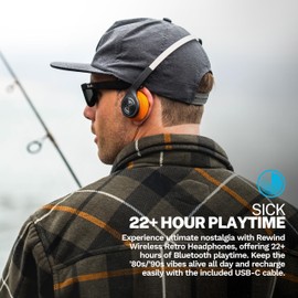 JLab Rewind 2 Wireless Retro Headphones, 20+ Hours Playtime, App Support, Bluetooth Multipoint + Wireless Sharing, Custom EQ3 Sound, Music Controls, Throwback 80s 90s Design, Black