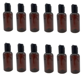 Natural Farms - Botellas de plástico ámbar Boston de 2 onzas, paquete de 12 botellas vacías recargables, sin BPA, aceites esenciales, aromaterapia, tapa negra de disco a presión, fabricadas en los Estados Unidos