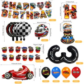 Hot Whels Birthday Decoration 3 Years Boy, 54 Pieces Hot Whels Birthday Party Set, Hot Whel Birthday Geko Racing Car Decoration Birthday Balloons for 3 Years Boy Birthday Party
