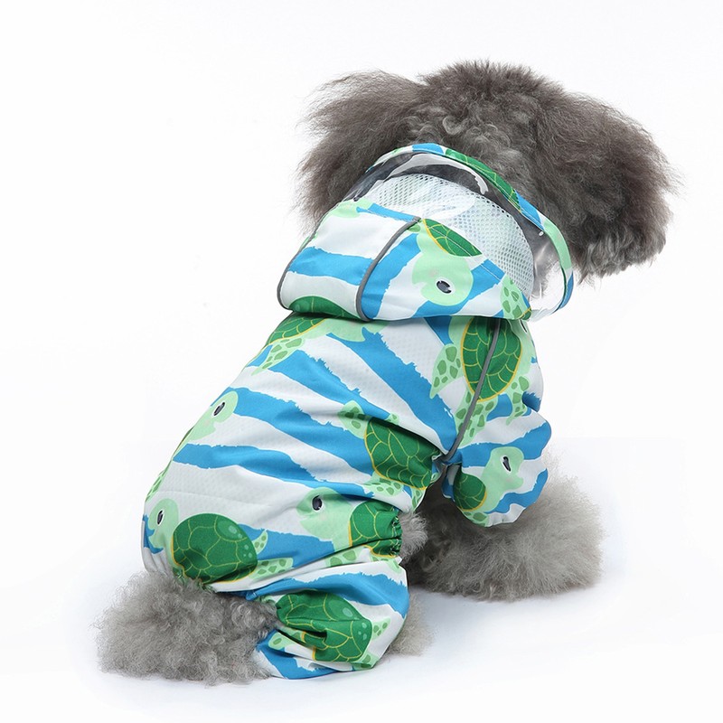 Reflective Puppy Raincoat Sea Turtle Pattern Lightweight Breathable Waterproof Pet