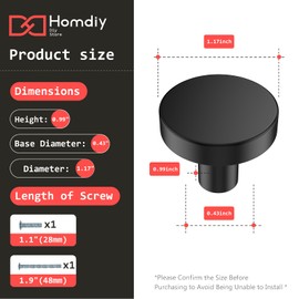 homdiy 10 Pack Black Cabinet Knobs, Round Kitchen Drawer Knobs, Matte Black Knobs for Cabinets, Metal Handles for Desk Drawers Cupboard