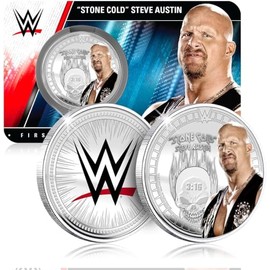 FANTASY CLUB Stone Cold Steve Austin WWE 32 mm Offizielle Sammelmünze – Hommage an Rattlesnake und 6 Mal Weltmeister – limitierte Auflage für Fans und Sammler