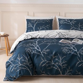 Duvet Cover Twin, Tree Branches Pattern Bed Sets, 2 Piece Breathable Twin Bedding Set with Zipper Closure, 1 Duvet Cover 68x90 Inches and 1 Pillowcases (Blue)