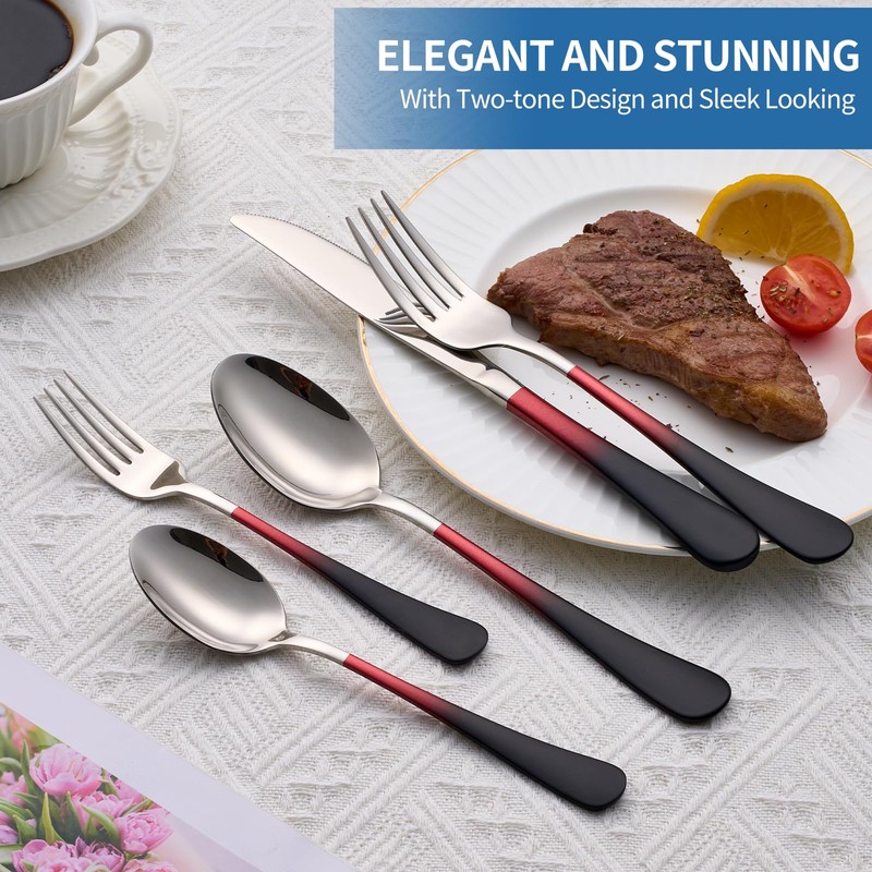 Moxinox 20-Piece Black Red Silverware Set, 18/0 Stainless Steel Colorful