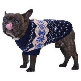 Jecikelon Snow Small Dog Sweater Knit Turtleneck Christmas Puppy Clothes Knitwear Soft Warm Pullover Pet Outfits for Small Dogs Cats suéter para Perros (Large, Navy)