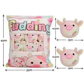 HXPLN Cute Snack Pillow Stuffed Animal Toys, Kawaii Cow Plush Pillow Removable Pudding Pillow Cushion with Cow Plush Dolls, Birthday Creative Gift for Kids, Girls, Boys(6 Colorful Cow)