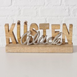 Seaside No.64 - Decorative Stand Lettering Coastal Happiness Made of Mango Wood/Aluminium - Approx. L 22 x W 4 x H 10 cm on Wooden Base - Maritime Decoration for Your Home/Holiday Apartment/Hotel -