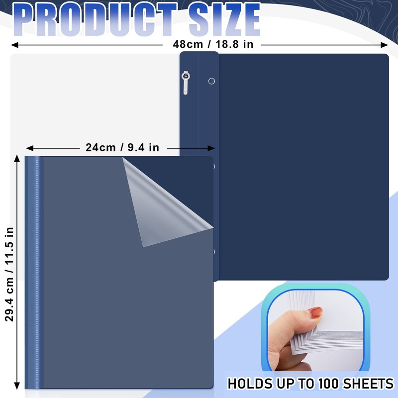 Teling 48 Pcs Clear Front Report Covers with Prongs Plastic