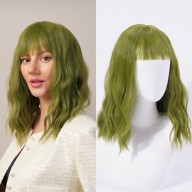 Stylophyx Green Wig for Women 16 Inch Shoulder length Bob Wig Made of Synthetic Fiber Ideal for Parties and Dress up