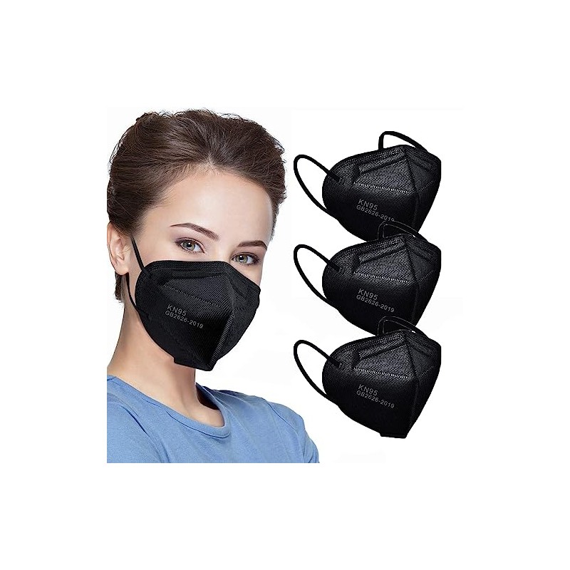LEMENT 50pcs KN95 Face Mask Black 5 Layer Cup Dust