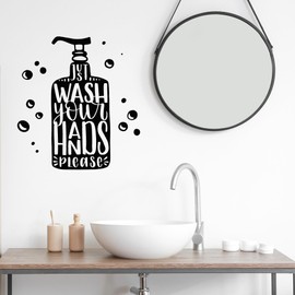 Vinyl Wall Decal Bathroom Art Wash Your Hands Hygiene Words Stickers Mural Large Decor (g3395) Black