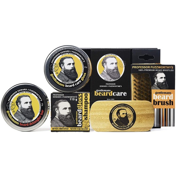 Professor Fuzzworthy Deluxe Beard Grooming Kit Gift Set for Men | 100% Natural Beard SHAMPOO Beard Balm & Beard Conditioner | Bass Beard Brush Boar Bristle | Organic Essential Plant Oils