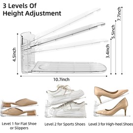 Uni HIMO shoe slots organizer, Clear Shoe Stacker, Adjustable Level Shoe Rack,Storage Space Saver for Sneakers Display (Transparent, 16Pack)