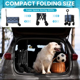 Canpsky Collapsible Folding Wagon with Tailgate, Wagons Carts Foldable with 350lbs Capacity, Lightweight Portable Utility Wagon Cart for Shopping Camping Sports Garden（Navy）