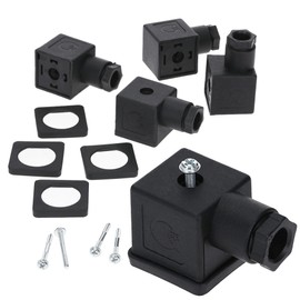 Kalitec Pack of 5 Valve Connectors Type A Black 3-Pin I Contact Surface 27 x 27 mm² I PG9 I Contact Separation 18 mm I IP 65 I Valve Connector for Solenoid Valve I Cube Plug 2-Pin + PE