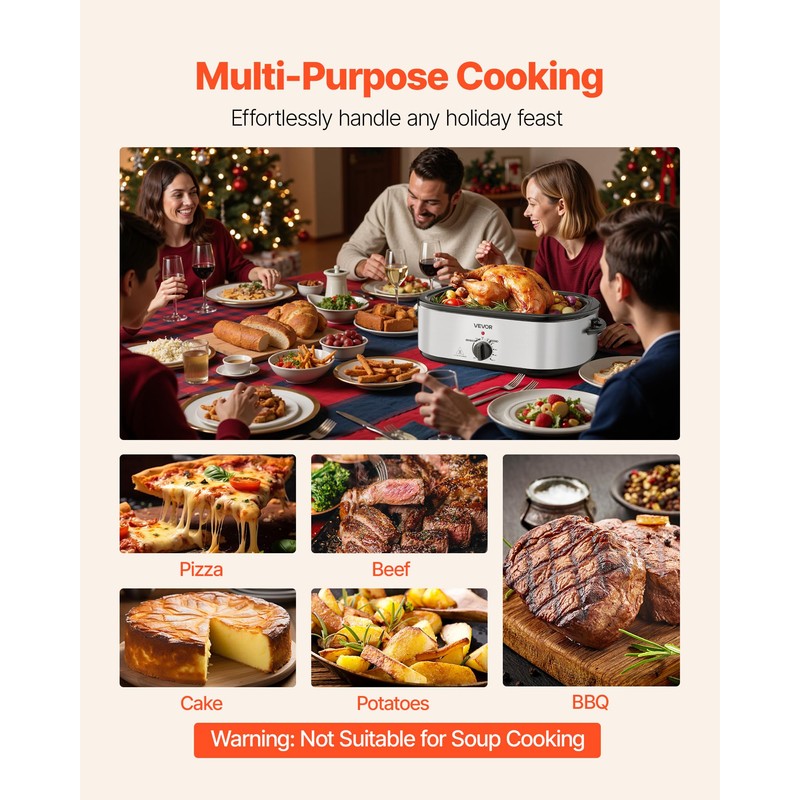 VEVOR Roaster Oven, 20QT Electric Roasting Pan, 150-450℉ Adjustable Temperature