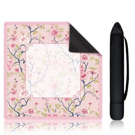 21.5 Inch Mini Chinoiserie Mahjong Mat for Travel Set Pink and Green Floral Mahjong Mat Cute Small Domino Accessories Gifts Domino and Tile Game Table