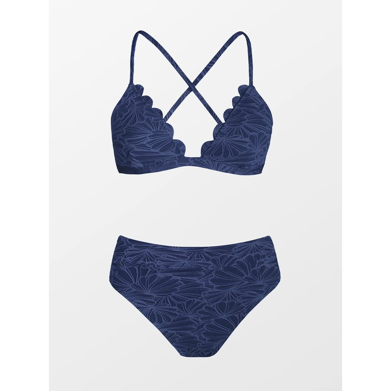 CUPSHE High Waisted Bikini Two Piece Swimsuits Scalloped V Neck