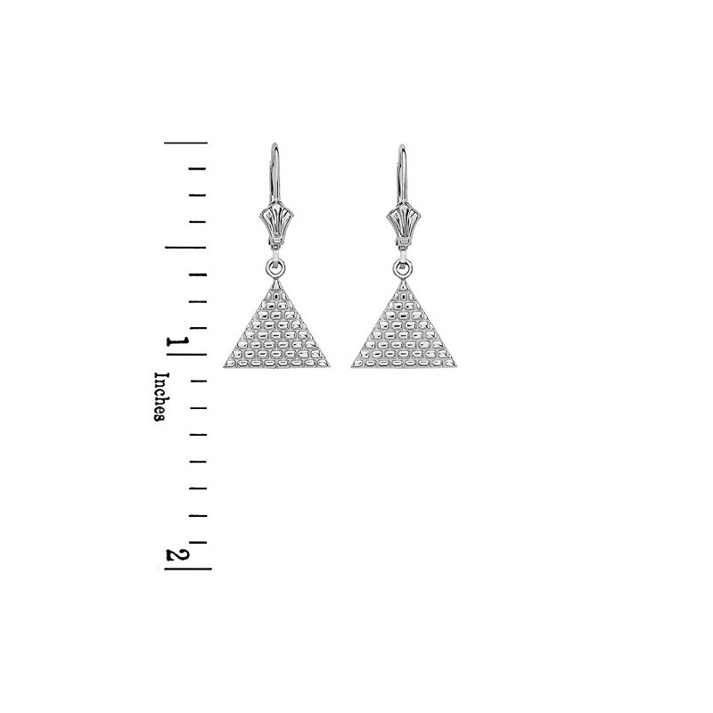 Fine 925 Sterling Silver Egyptian Pyramid Triangle Dangle Earrings