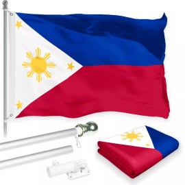 G128 Flag Pole 6FT Silver Philippines Philippine Flag 3x5FT Combo Printed 150D Poly
