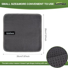 KinHwa Dish Cloths Grey Dish Cloth Waffle Cloth Microfibre Cloth Washable Dish Cloths for Kitchen Thick Cleaning Cloths Lint-Free 20 cm x 20 cm Pack of 10