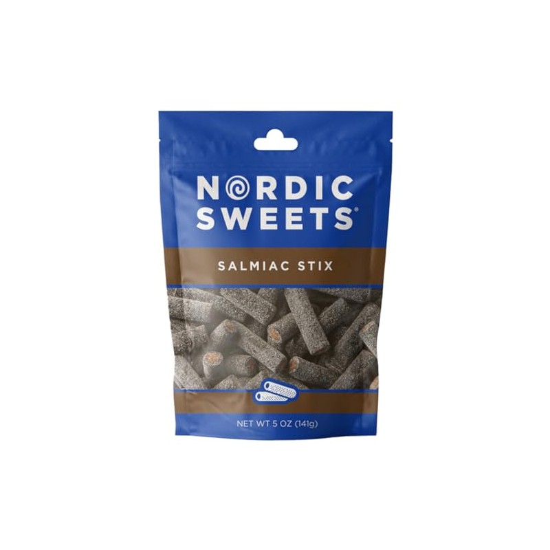 Nordic Sweets Salty Licorice Salmiac Heksehyl Stix, 5oz (Pack of