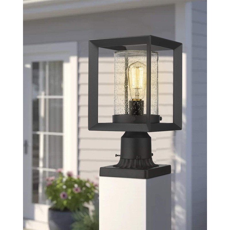 Emliviar Post Lights Outdoor Fixture, 1-Light Lamp Post Lantern, Black