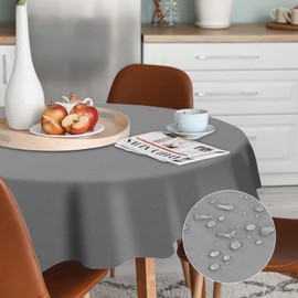 AUAUY Round Table Cloth Wipe Clean Tablecloth 120cm Diameter, Polyester Waterproof Wipeable Circular Table Cloths, Table Cover Washable for Round Dining Table, Christmas Table Cloth, Dark Grey
