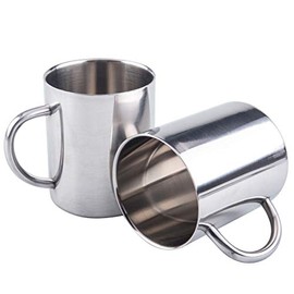 IndiaBigShop Stainless Steel Double Walled Thermal Coffee Mugs, Beer Tea Mugs, Metal Tea Cups, Thermal Coffee Mugs - Set of 2-8 Oz