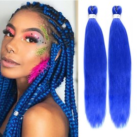Blue Pre stretched Braiding Hair 26 Inch 26 Inches Box Braids Hair Extensions Yaki Braids Hair Hot Water Setting Synthetic Hair Colored Braiding Hair Pre stretched Crochet Hair(26 Inch,2 Packs,Blue#)