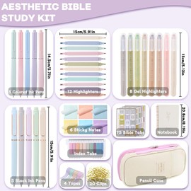 JOICEE Bible Study Kit,Aesthetic Journaling Study Supplies with Tabs Highlighters Pens No Bleed Pencil Case Notebook Bible Annotation Set for Christian Gift（White）
