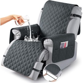 TAOCOCO 100% Waterproof Recliner Covers, Recliner Sofa Covers with Leg Straps, Reversible Recliner Couch Cover for Reclining Chair, Washable Couch Protector for Pets Kids(1 Seater 28", Dark Gray)