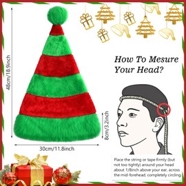 Kenning 4 Pcs Santa Hat for Adults Green and Red Striped Christmas Elf Hat Plush Xmas Hat for Women Men(Red, Green)