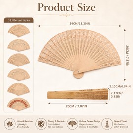 Ligynotu 6Pcs Vintage Bamboo Folding Fans Wedding Wooden Hollow Carved Fan