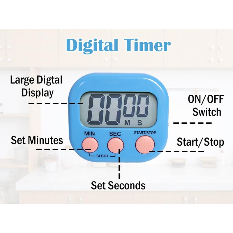 Abiyou 6 x Magnetic Stopwatch Kitchen Timer, Digital Timer with