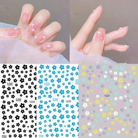 6 Sheets Flower Nail Stickers 3D Self Adhesive Colorful Flowers Nail Decals Daisy Floral Nail Art Stickers Spring and Summer Nail Art Supplies DIY Nail Decoration Accessories for Women Girls