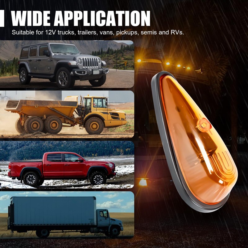 FSBCGT 5Pcs Amber Teardrop Cab Light 9LED Cab Marker Light