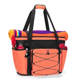 Fasrom Large Mesh Beach Bag with Zipper Bottom, Oversized Family Beach Bag Tote with Wet & Dry Separation for Summer Beach, Pool and Travel (Patent Design), Orange